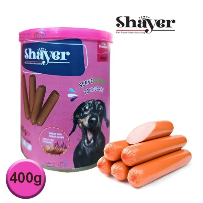 کنسرو سگ با طعم سوسیس دودی 400 گرمی شایر